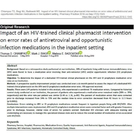 Impact HIV-Trained Clinical Pharmacist Intervention