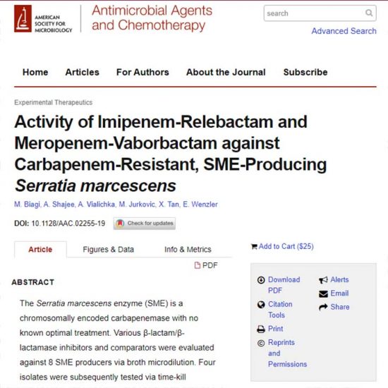 Activity of Imipenem-Relebactam and Meropenem-Vaborbactam against Carbapenem-Resistant, SME-Producing Serratia marcescens