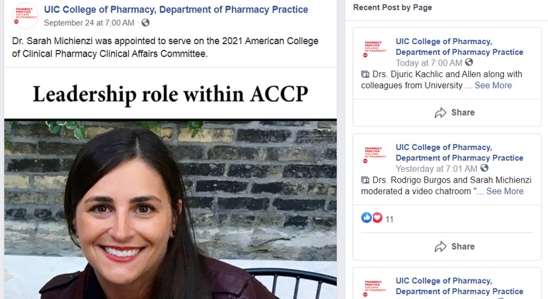 Dr. Sarah Michienzi was appointed to serve on the 2021 American College of Clinical Pharmacy Clinical Affairs Committee