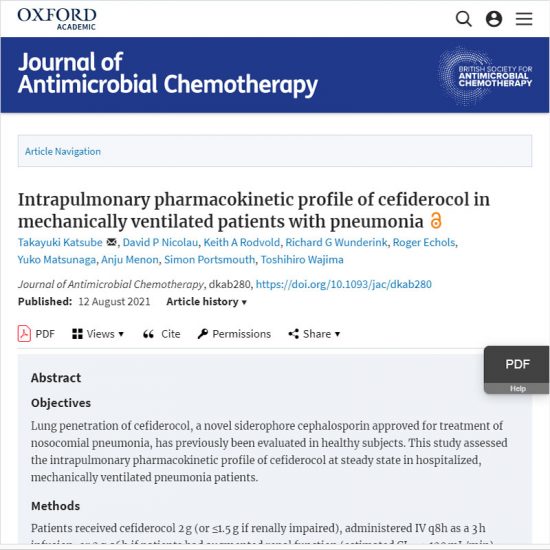 Intrapulmonary pharmacokinetic profile of cefiderocol