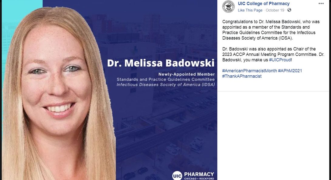 Dr. Melissa Badowski ACCP Chair, IDSA Committee