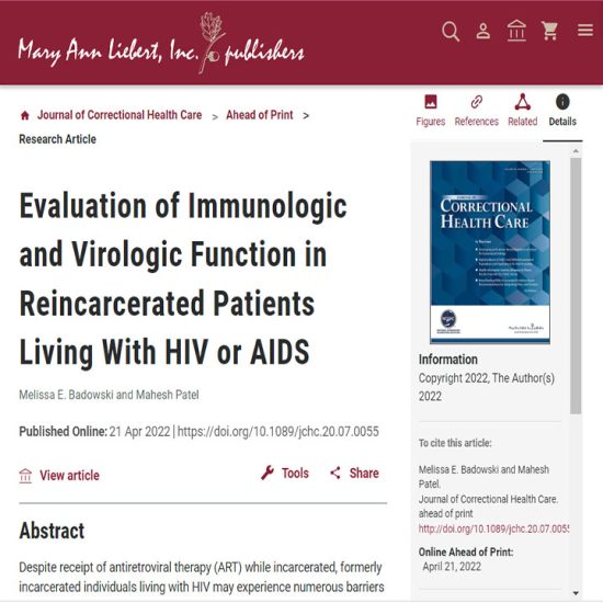 Evaluation of Immunologic and Virologic Function in Reincarcerated Patients Living With HIV or AIDS