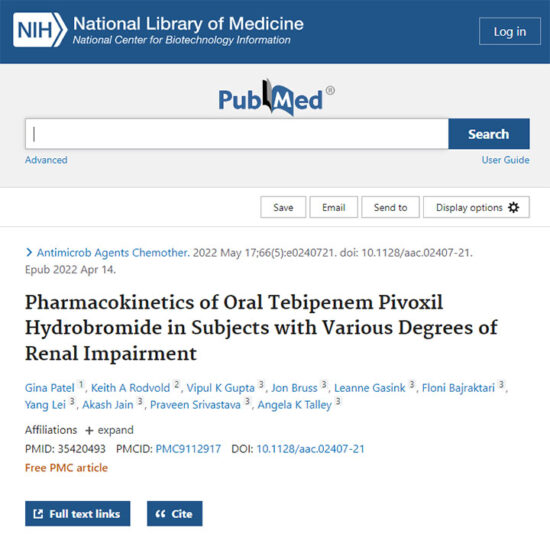 Pharmacokinetics of Oral Tebipenem Pivoxil Hydrobromide in Subjects with Various Degrees of Renal Impairment