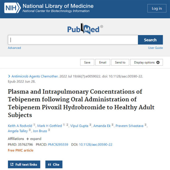Plasma and Intrapulmonary Concentrations of Tebipenem following Oral Administration of Tebipenem Pivoxil Hydrobromide to Healthy Adult Subjects