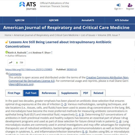 Lessons Are Still Being Learned about Intrapulmonary Antibiotic Concentrations