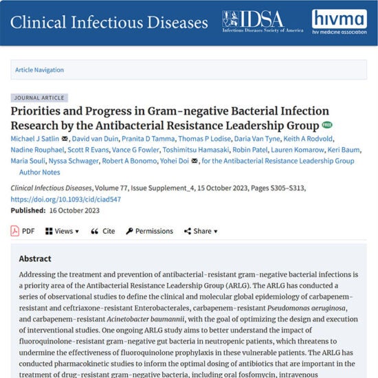 Priorities and Progress in Gram-negative Bacterial Infection Research by the Antibacterial Resistance Leadership Group